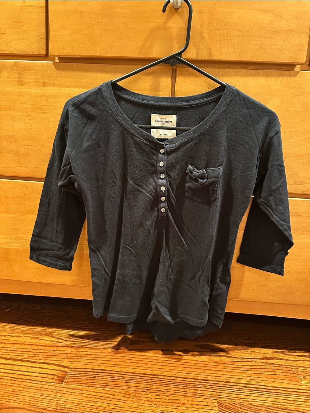 Abercrombie kids Navy Long Sleeve Henley with Pocket Bow